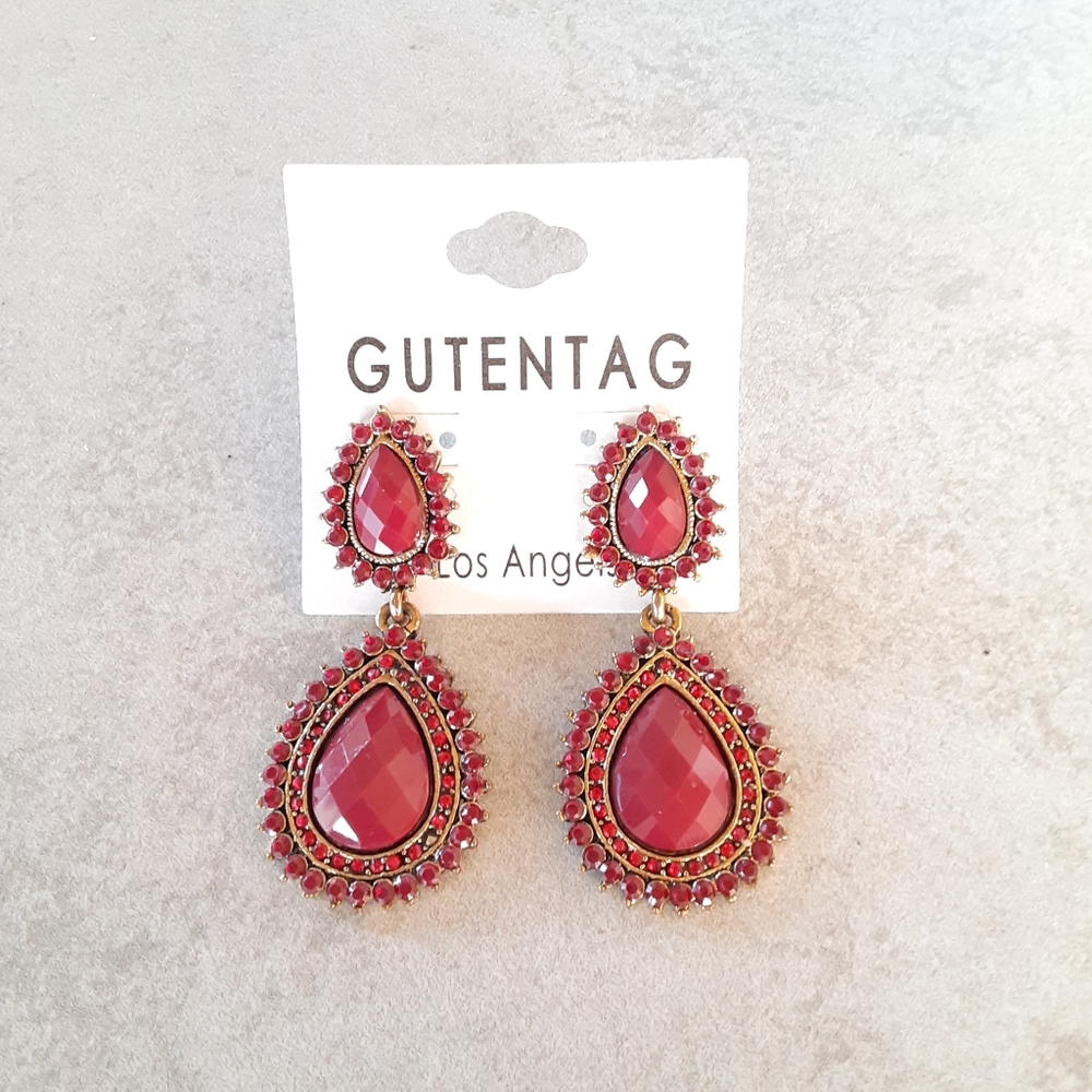 Double Drop Red Earrings - Picture 3 of 3